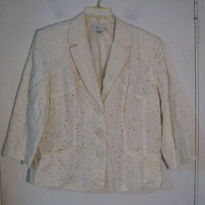 Coldwater Creek Ivory Jacket Large Eyelet Fully Lined Beautiful 100% Linen